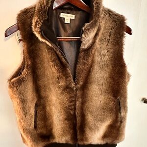 Coldwater Creek Women's Faux Fur Vest - Chestnut Brown